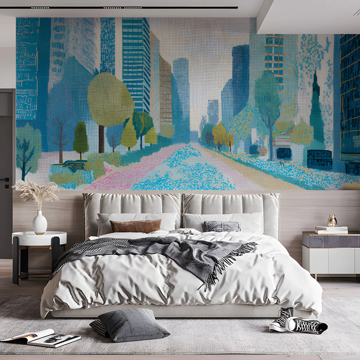 Metropolitan Skyline Mural Wallpaper — Modern Cityscape Design Mural Wallpaper - room preview 03