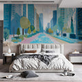Metropolitan Skyline Mural Wallpaper — Modern Cityscape Design Mural Wallpaper - room preview 03