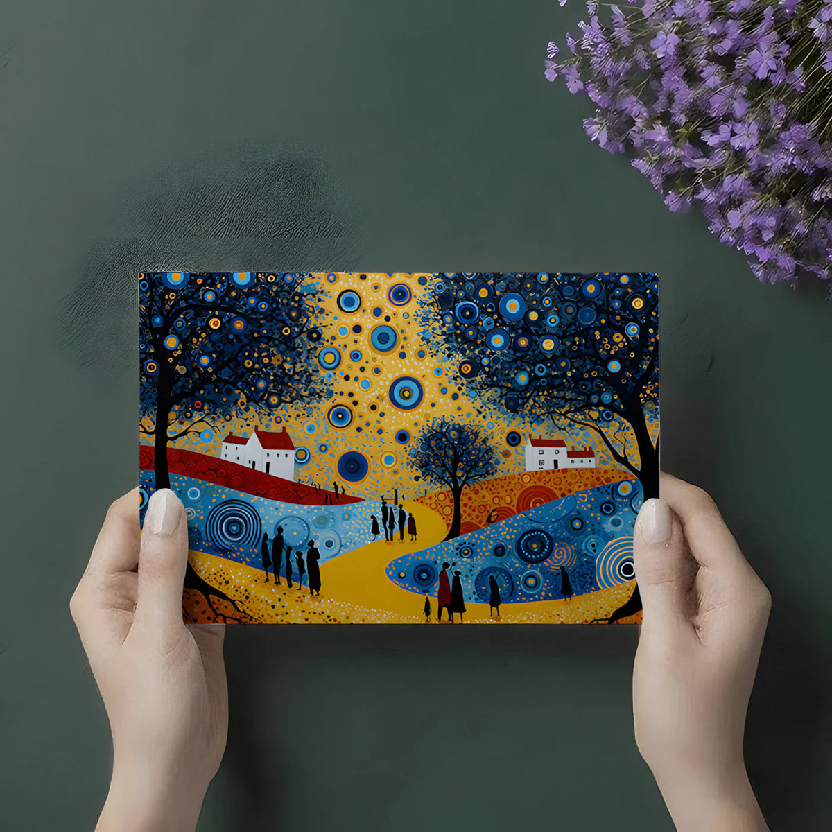 Starry Meadow Landscape Mural Wallpaper — Whimsical Artistic Scene Mural Wallpaper - room preview 03