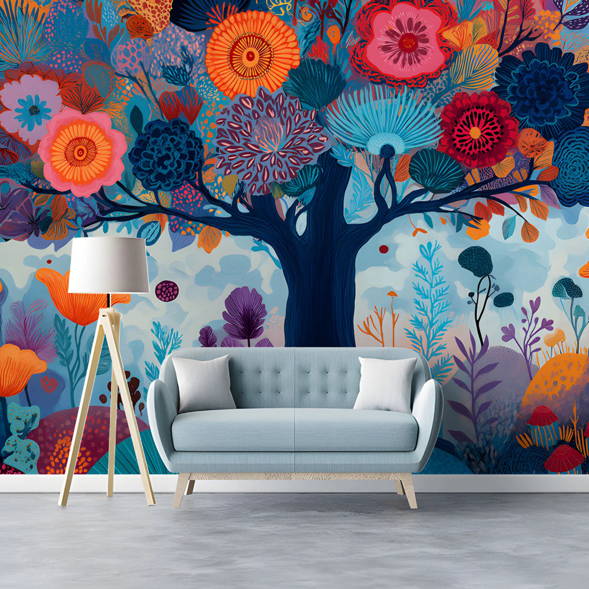 Enchanted Garden Mural Wallpaper — Vibrant Whimsical Floral Mural Wallpaper - room preview 03