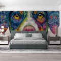 Psychedelic Dog Portrait Mural Wallpaper — Vibrant Animal Art Mural Wallpaper - room preview 03