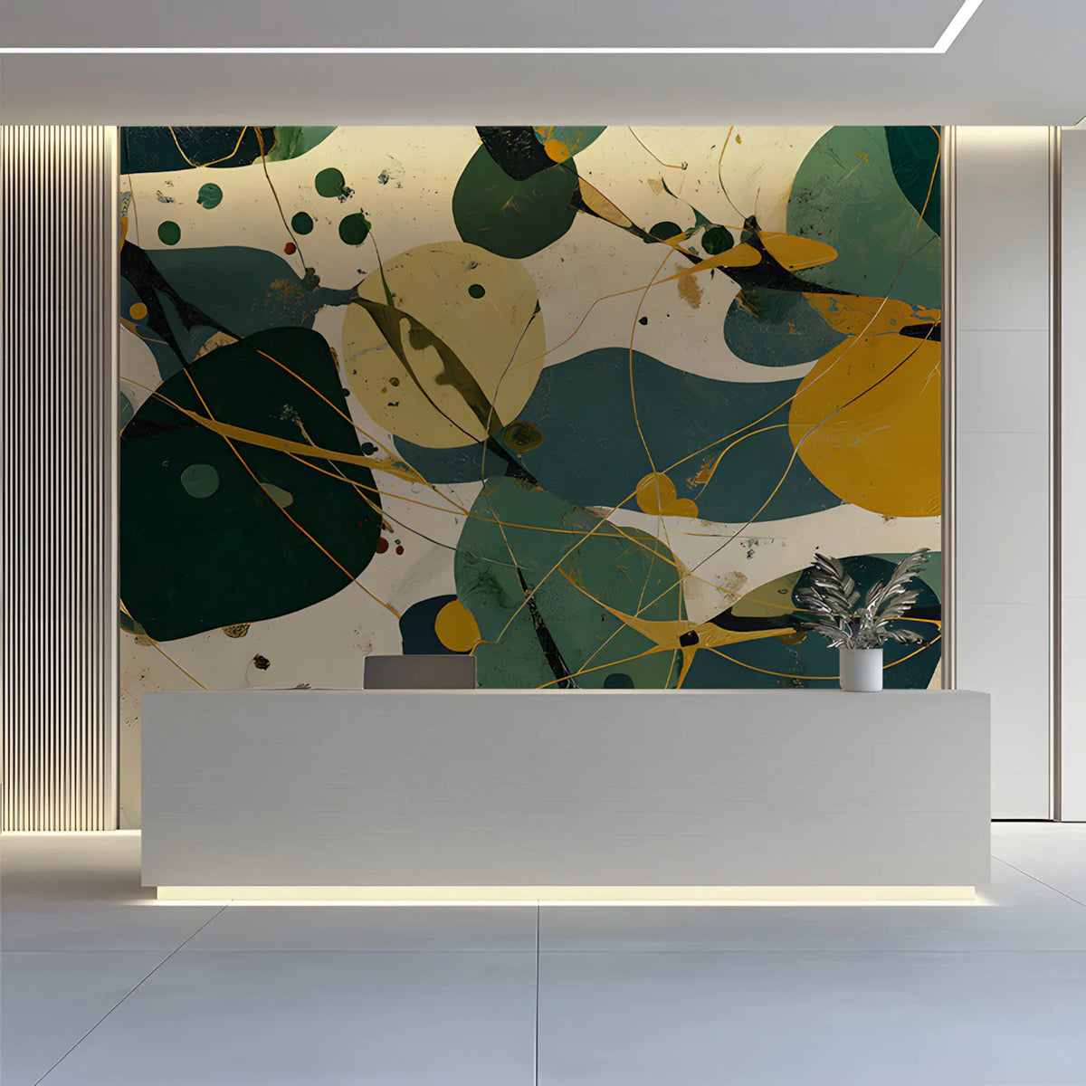 Mid-Century Abstract Mural Wallpaper with Ochre and Teal Accents Mural Wallpaper - room preview 03