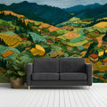 Terraced Mountain Landscape Mural Wallpaper in Earthy Tones Mural Wallpaper - room preview 03