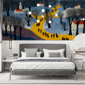 Winter Village Path Mural Wallpaper —Folk Art Landscape Mural Wallpaper - room preview 03