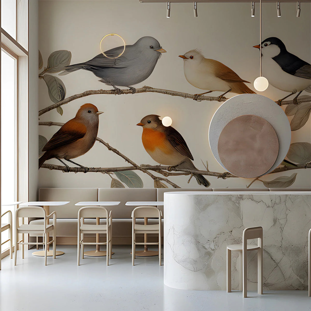 Vintage Songbird Botanical Mural Wallpaper — Naturalist Art Study Mural Wallpaper - room preview 03