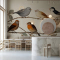 Vintage Songbird Botanical Mural Wallpaper — Naturalist Art Study Mural Wallpaper - room preview 03
