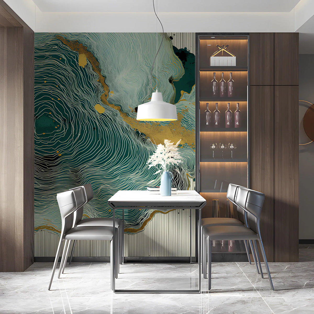 Abstract Topographic Mural Wallpaper with Gold Leaf Accents Mural Wallpaper - room preview 03