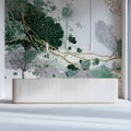 Emerald and Gold Abstract Fluid Mural Wallpaper - room preview 03