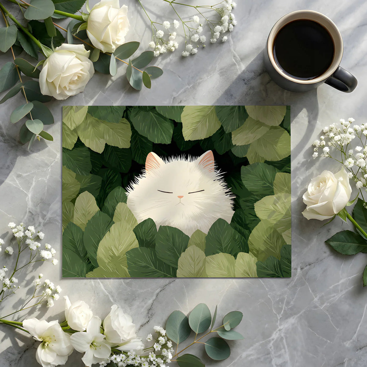 White Fluffy Cat in Deep Jungle Mural Wallpaper - room preview 03