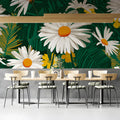 Bold Daisy Meadow Mural Wallpaper in Deep Forest Green Mural Wallpaper - room preview 03