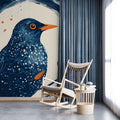Starling Bird Mural Wallpaper — Abstract Painterly Nature Design Mural Wallpaper - room preview 03