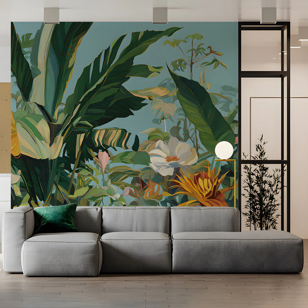 Botanical Garden Mural Wallpaper — Lush Floral Art Scene Mural Wallpaper - room preview 03