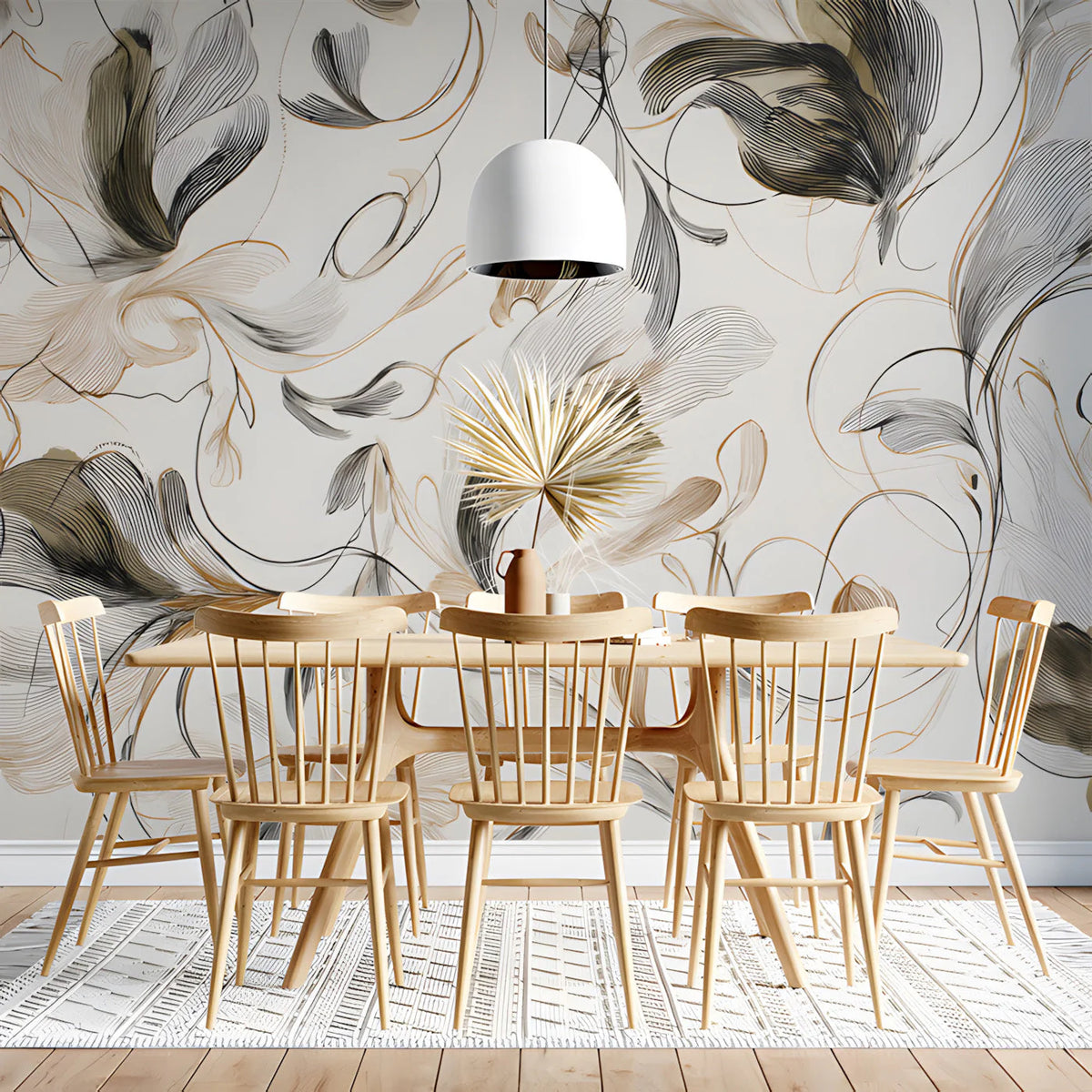 Abstract Botanical Line Art Mural Wallpaper — Organic Swirls Mural Wallpaper - room preview 03