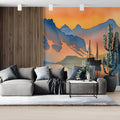 Sunset Mountain Lake Mural Wallpaper — Impressionistic Scenery Mural Wallpaper - room preview 03