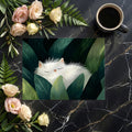 Sleepy White Cat in Tropical Foliage Mural Wallpaper - room preview 03