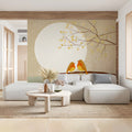 Sunlit Songbirds Mural Wallpaper with Soft Winter Snowfall Mural Wallpaper - room preview 03