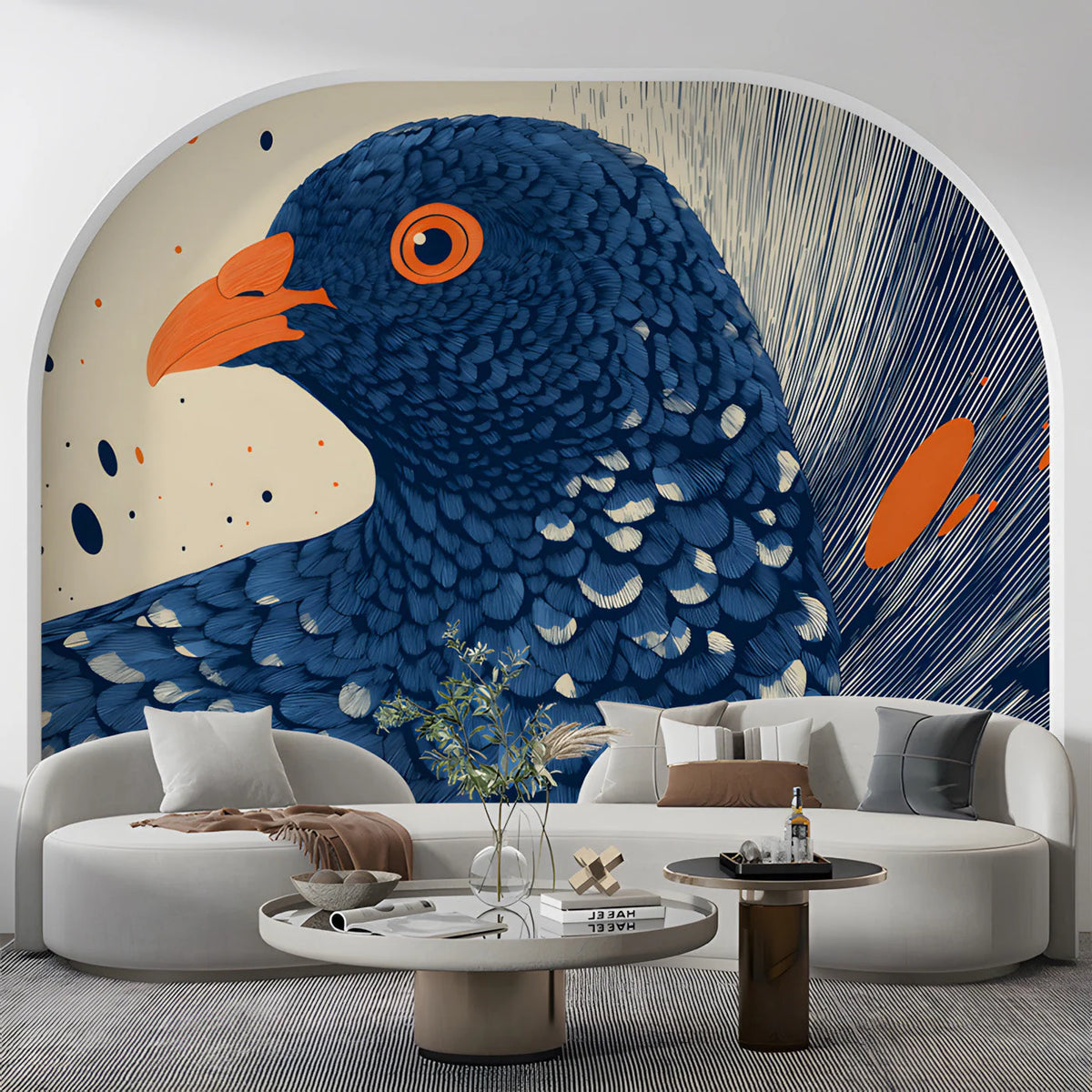 Abstract Bird Motif Mural Wallpaper — Modern Graphic Art Mural Wallpaper - room preview 03