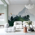 Alpine Ridge Mural Wallpaper with Snowy Peaks and Green Foothills Mural Wallpaper - room preview 03