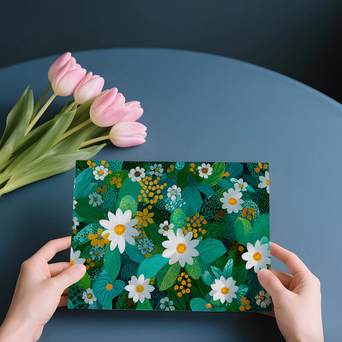 Meadow Daisy Mural Wallpaper in Teal and Ochre Mural Wallpaper - room preview 03