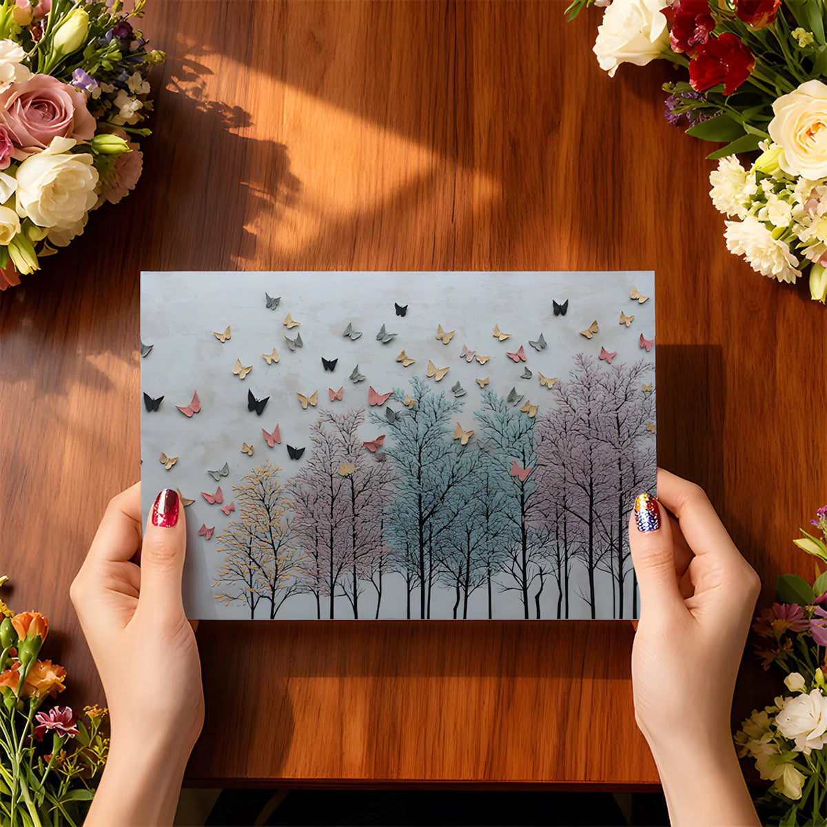 Butterfly Forest Mural Wallpaper — Whimsical Soft Pastel Nature Mural Wallpaper - room preview 03