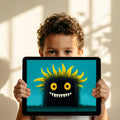 Little Monster Mural Wallpaper with Vivid Teal Background Mural Wallpaper - room preview 03
