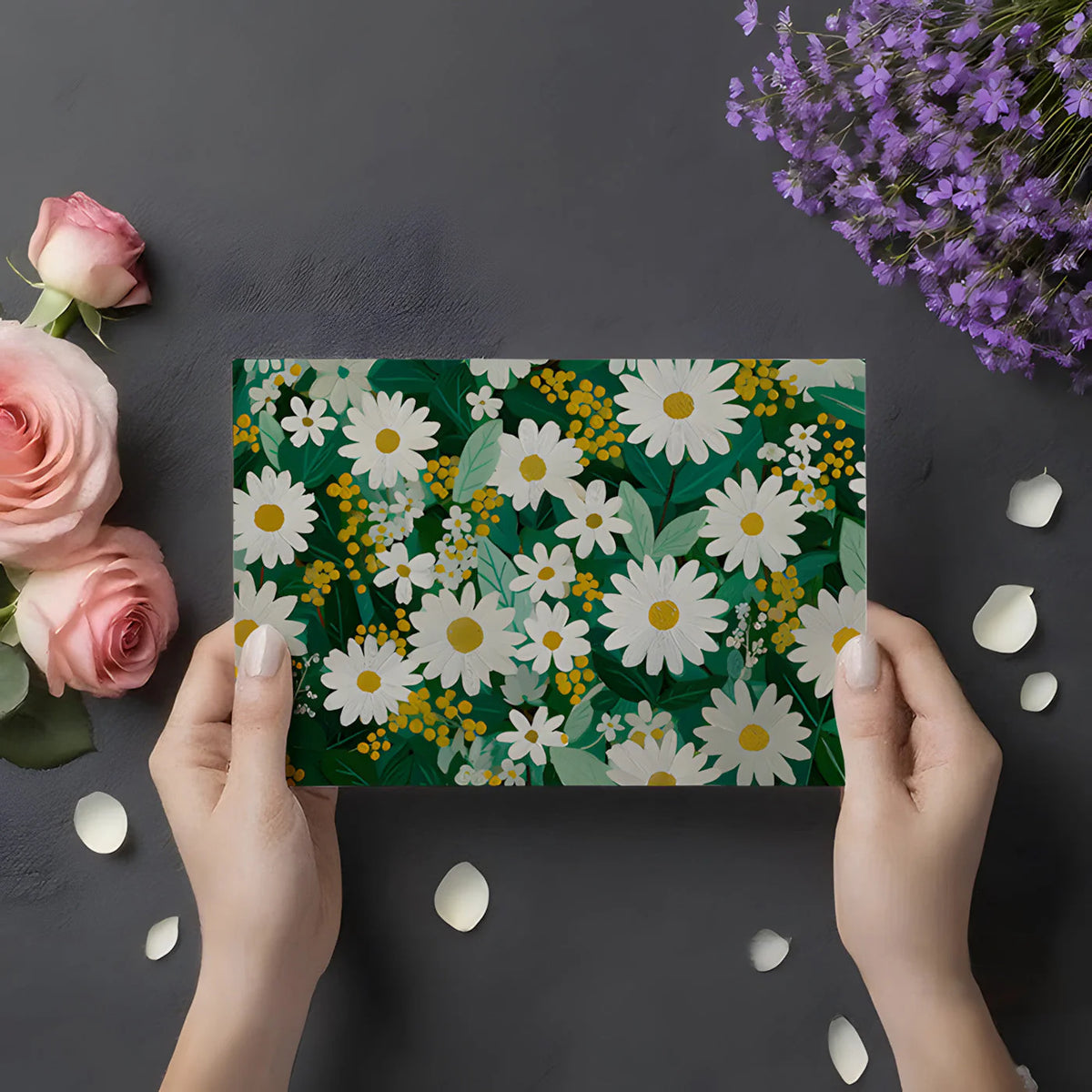 Wild Daisy and Mimosa Floral Mural Wallpaper — Painterly Botanical Mural Wallpaper - room preview 03