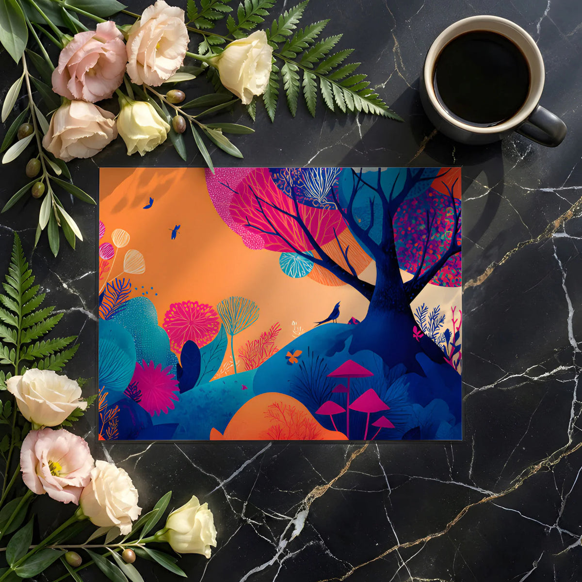 Vibrant Abstract Garden Mural Wallpaper in Sunset Hues Mural Wallpaper - room preview 03
