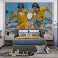 Soccer Match Action Mural Wallpaper — Athletic Sketch Style Mural Wallpaper - room preview 03