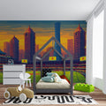 Metropolitan Stadium Skyline Mural Wallpaper in Vibrant Sunset Mural Wallpaper - room preview 03