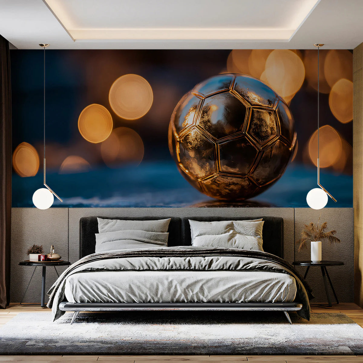 Golden Football Athletic Mural Wallpaper — Cinematic Sports Decor Mural Wallpaper - room preview 03