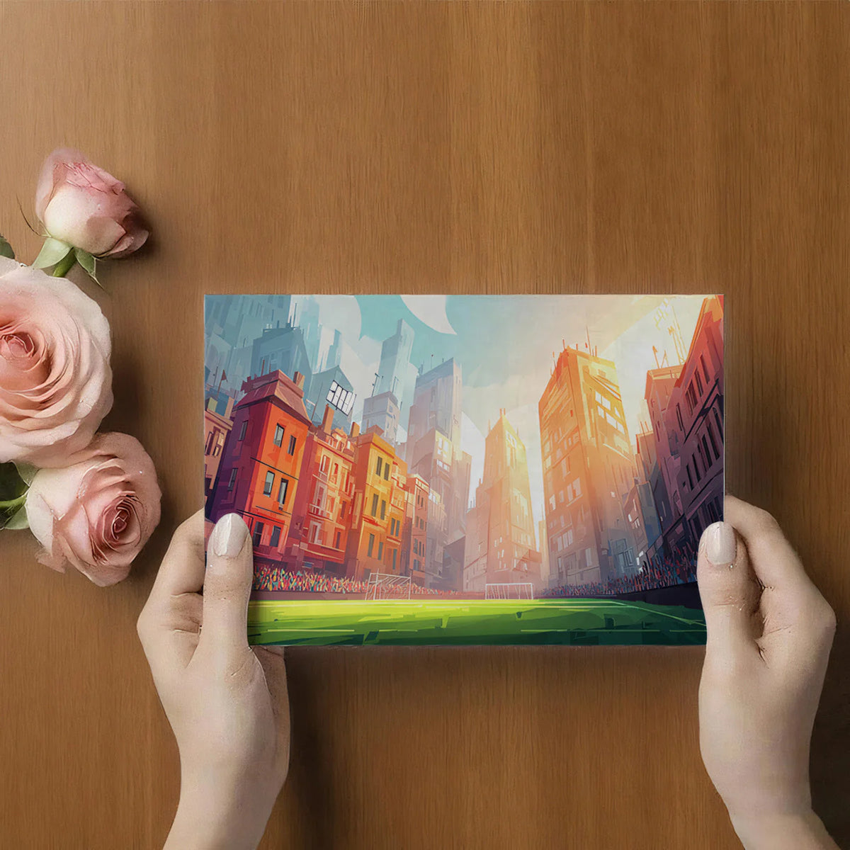 Urban Stadium Cityscape Mural Wallpaper — Artistic Sports Scene Mural Wallpaper - room preview 03