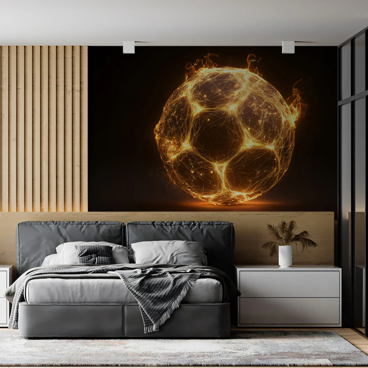 Fiery Soccer Ball Mural Wallpaper — Dynamic Sports Wall Art Mural Wallpaper - room preview 03