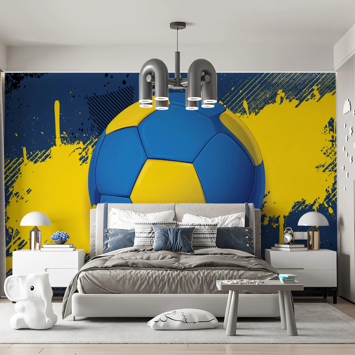 Ukrainian Flag Soccer Ball Mural Wallpaper for Energetic Sports Spaces Mural Wallpaper - room preview 03