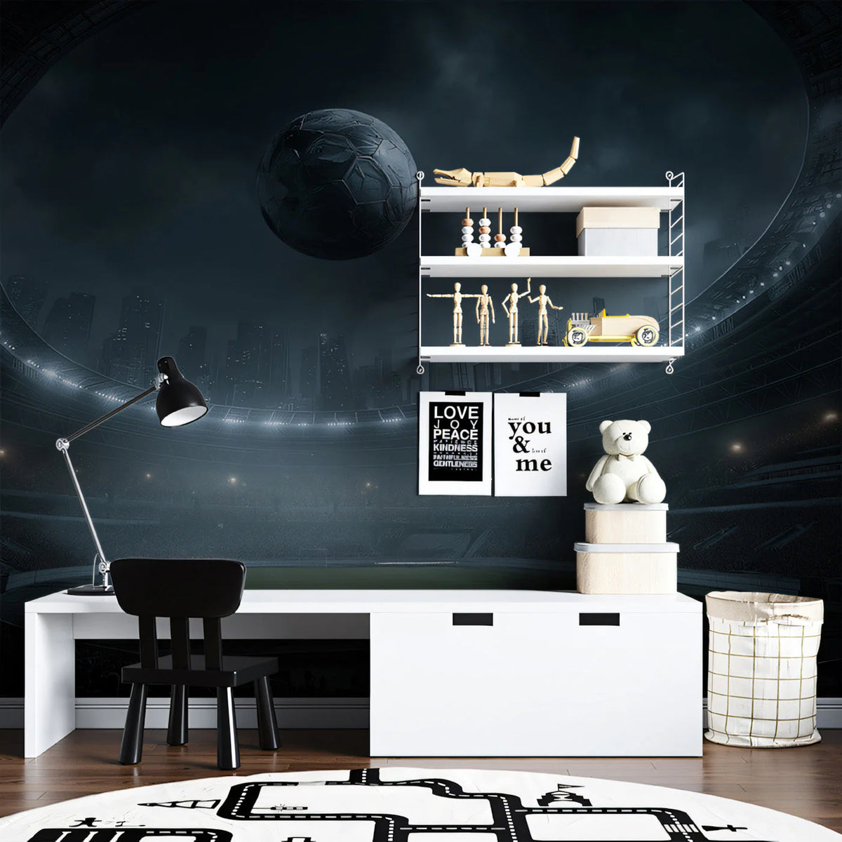 Dystopian Stadium City Mural Wallpaper — Cinematic Night Sky Mural Wallpaper - room preview 03