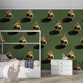 Flaming Soccer Ball Mural Wallpaper in Matte Olive Green Mural Wallpaper - room preview 03