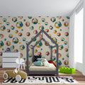 Vintage Soccer Ball Mural Wallpaper in Cream and Primary Tones Mural Wallpaper - room preview 03