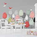 Whimsical Bird Garden Mural Wallpaper — Playful Nature Design Mural Wallpaper - room preview 03