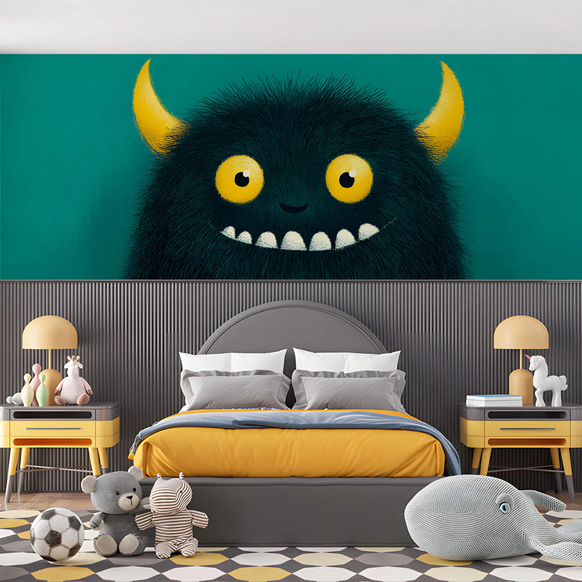 Furry Monster Mural Wallpaper — Playful Children's Wall Art Mural Wallpaper - room preview 03