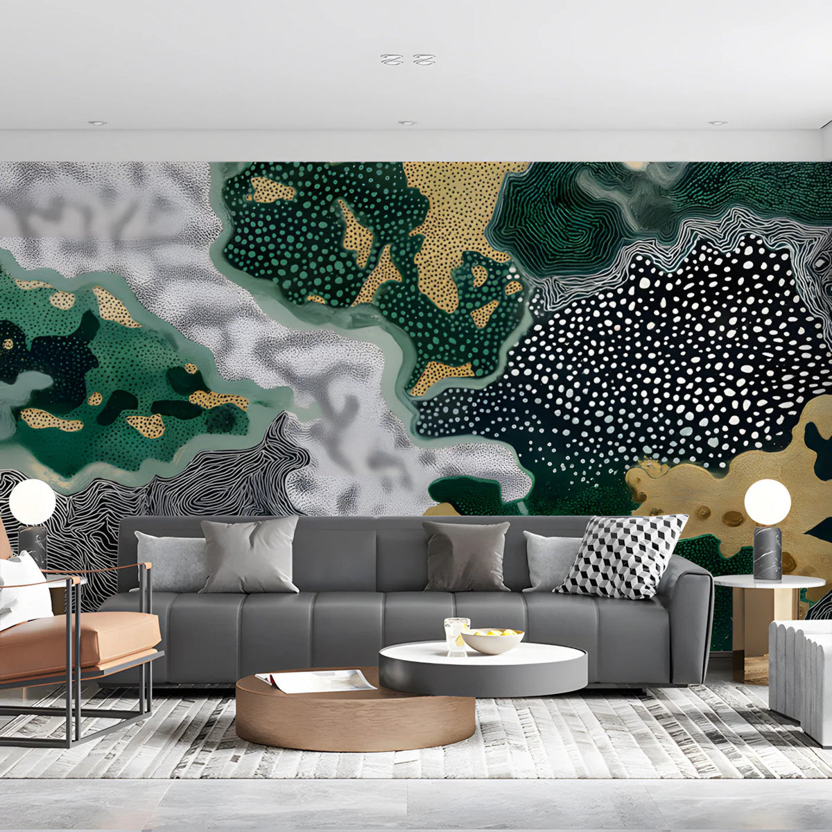 Abstract Topographic Mural Wallpaper — Midnight Forest & Gold Mural Wallpaper - room preview 03