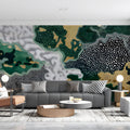 Abstract Topographic Mural Wallpaper — Midnight Forest & Gold Mural Wallpaper - room preview 03
