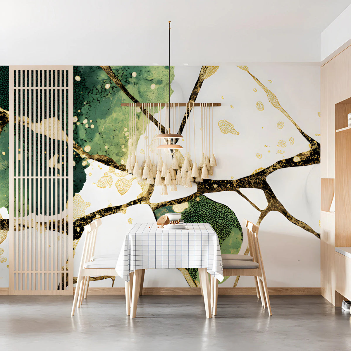 Kintsugi Forest Mural Wallpaper with Gold and Deep Green Mural Wallpaper - room preview 03