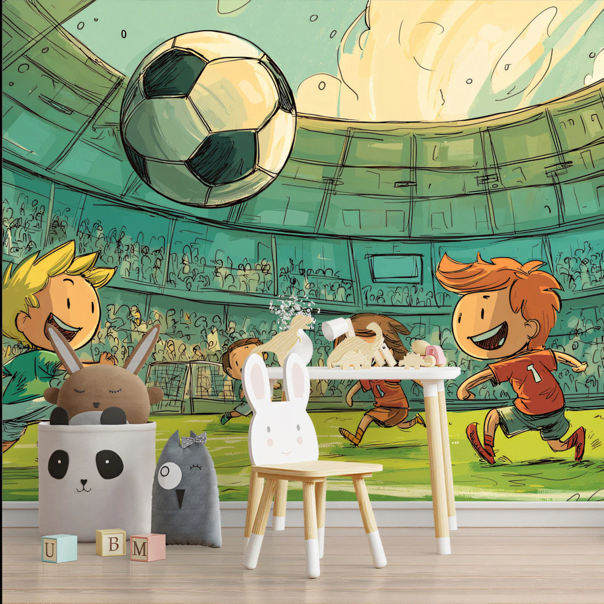 Soccer Stadium Kids Mural Wallpaper — Playful Illustration Mural Wallpaper - room preview 03