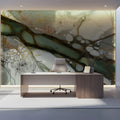 Ethereal Moss and Gold Fluid Art Mural Wallpaper - room preview 03