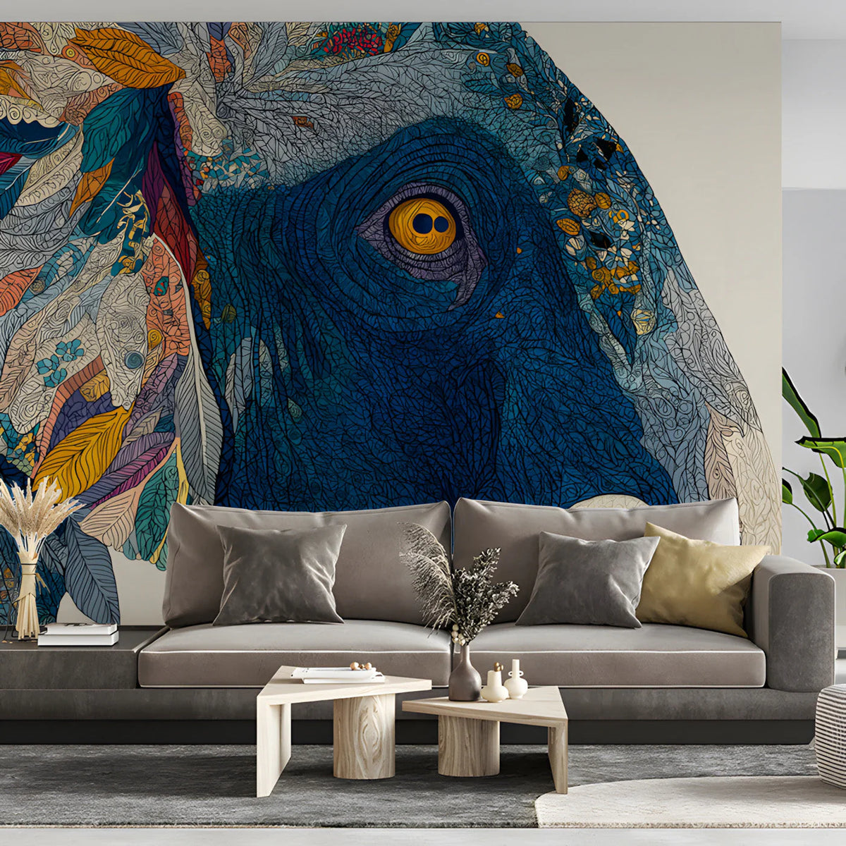 Abstract Elephant Feather Mural Wallpaper in Multicolored Tones Mural Wallpaper - room preview 03