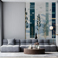Abstract Geometric Forest Mural Wallpaper in Blue and Ochre Mural Wallpaper - room preview 03