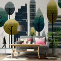 Pixelated Cityscape Mural Wallpaper — Modern Urban Abstract Mural Wallpaper - room preview 03