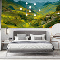 Terraced Mountain Valley Mural Wallpaper — Hand-Drawn Landscape Mural Wallpaper - room preview 03