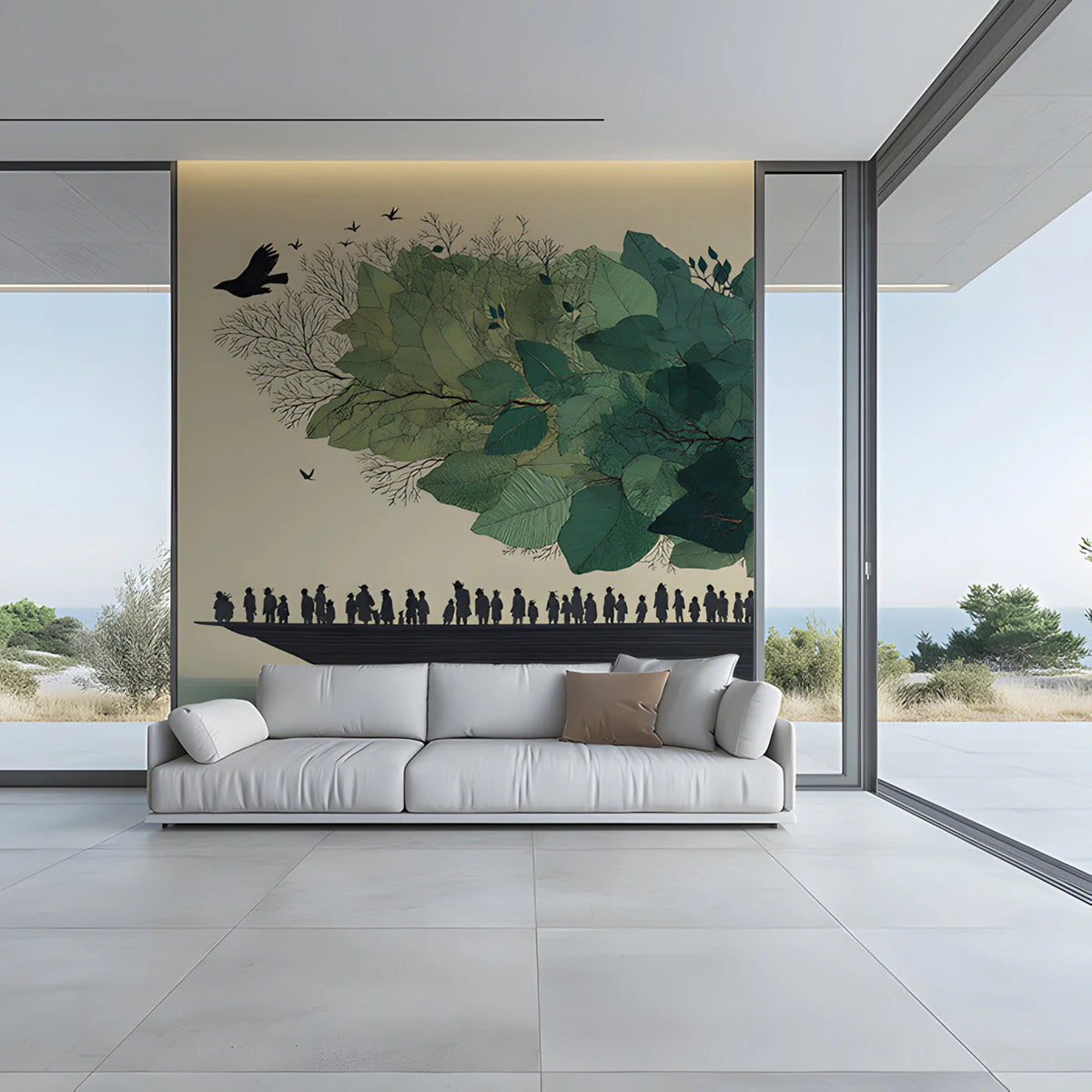 Floating Forest Mural Wallpaper — Whimsical Artistic Illustration Mural Wallpaper - room preview 03