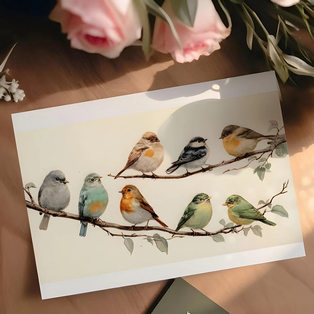Songbird Illustration Mural Wallpaper — Artistic Nature Decor Mural Wallpaper - room preview 03