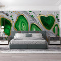 Malachite Fluid Pour Mural Wallpaper —Modern Abstract Gold Accents Mural Wallpaper - room preview 03